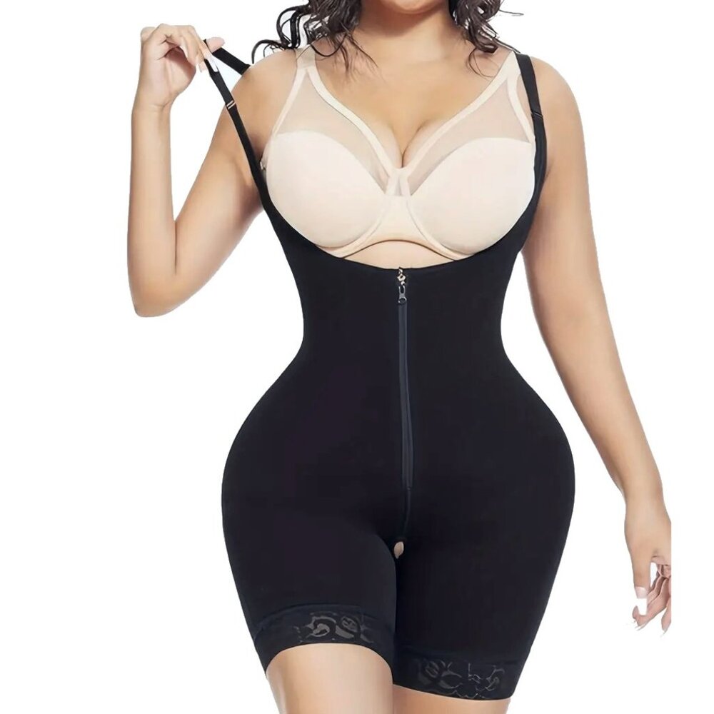 Zipper & Hook Underbust Bodysuit 3-In-1 Tummy Butt Thigh Slimming Body Shaper